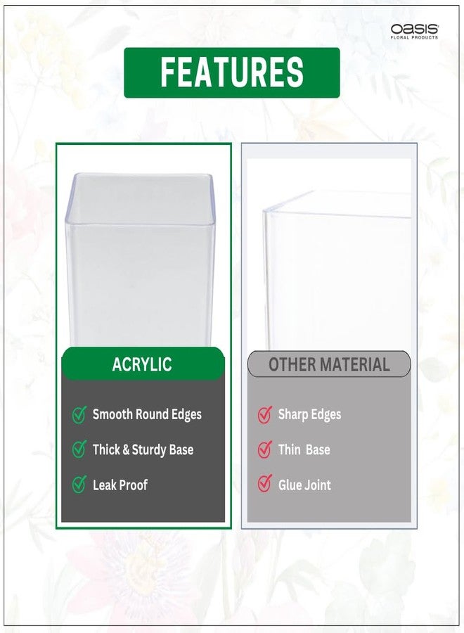 Oasis Pack of 2 Acrylic Tall Cube Vase for Home Decor,Office, Living Room | Modern Clear Flower Planter Pot for Plants, Buds & Flowers | Ideal for Gifting for Any Occasion (12cm x 12cm x 25 cm) - Image 4